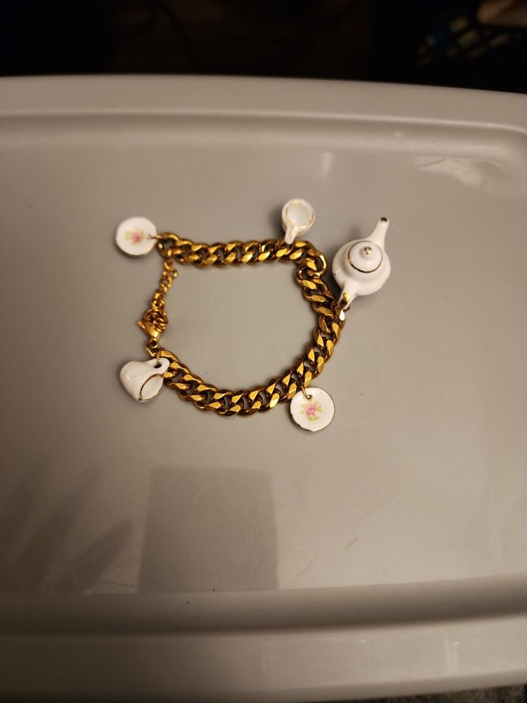 Tea Pot Set Charm Bracelet