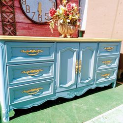 Vintage Lite Blue Dixie 9/Drawer Wood Dresser 