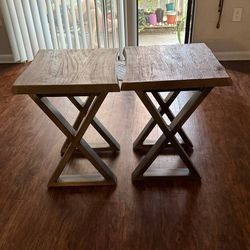 Pair Of End Tables - Gray/beige Wood Finish Top W/ Metal Stand PRICE DROP- MUST GO!!!