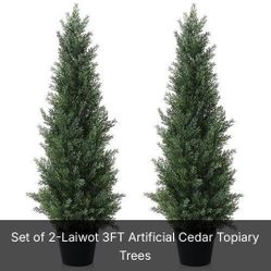 Set of 2-Laiwot 3FT Artificial Cedar Topiary Trees  Outdoors Potted Fake Cypress Trees Faux Evergreen Plants for Home Porch Decor  Retail P
