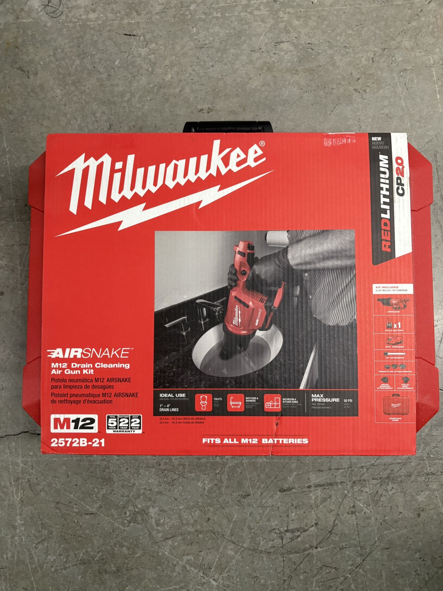 Milwaukee Tool 2572B-21 M12 Airsnake Drain Cleaning Air Gun Kit