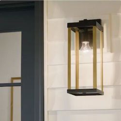 allen + roth Coalmont 1 -Light 16-in H Black Hardwired Outdoor Wall Light