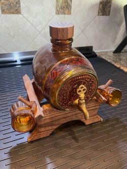 Decorative Glass Barrel Decanter with Wooden Stand FROM SPAIN