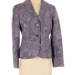 Rare Retro Ann Taylor Unique Wool Blend Purple Floral Blazer Jacket Women Size 2