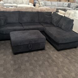 Black Comfy Sectional W/ Storage Ottoman 
