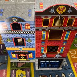 Wooden Fire/Police Doll House 