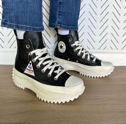 ⭐Converse 8.5 Women Shoes Run Star Hike Platform Glitter Sneakers Black A07947C