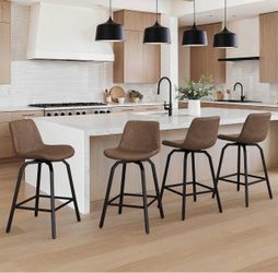Set of 4 Brown Faux Leather Counter Stools