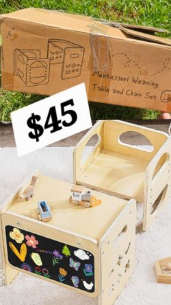 Montessori Weaning Table and Chair Set for Toddler , Natural Solid Wooden Kids Table Cube Chair , Montessori Furniture