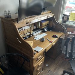 Solid Oak-Built Roll Top Desk. 