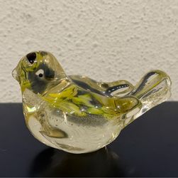 Vintage Glass Bird Paperweight  Marble Yellow swirl