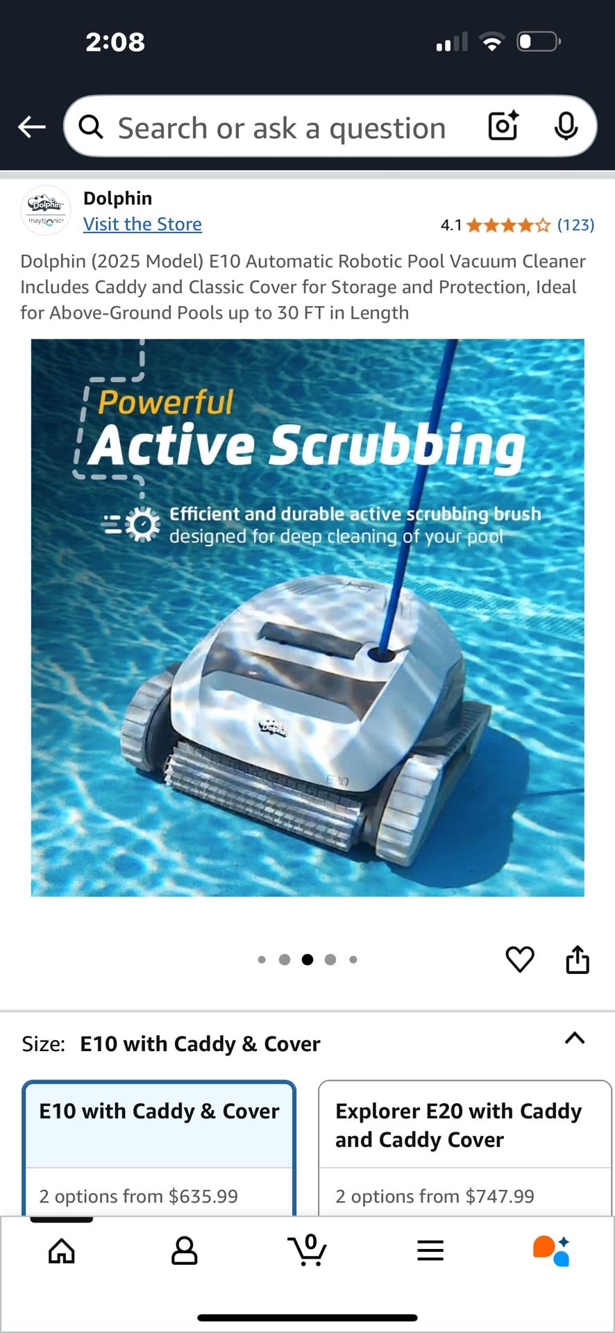 Dolphin (2025 Model) E10 Automatic Robotic Pool Vacuum Cleaner Includes Caddy and Classic Cover for Storage and Protection, Ideal for Above-Ground Poo