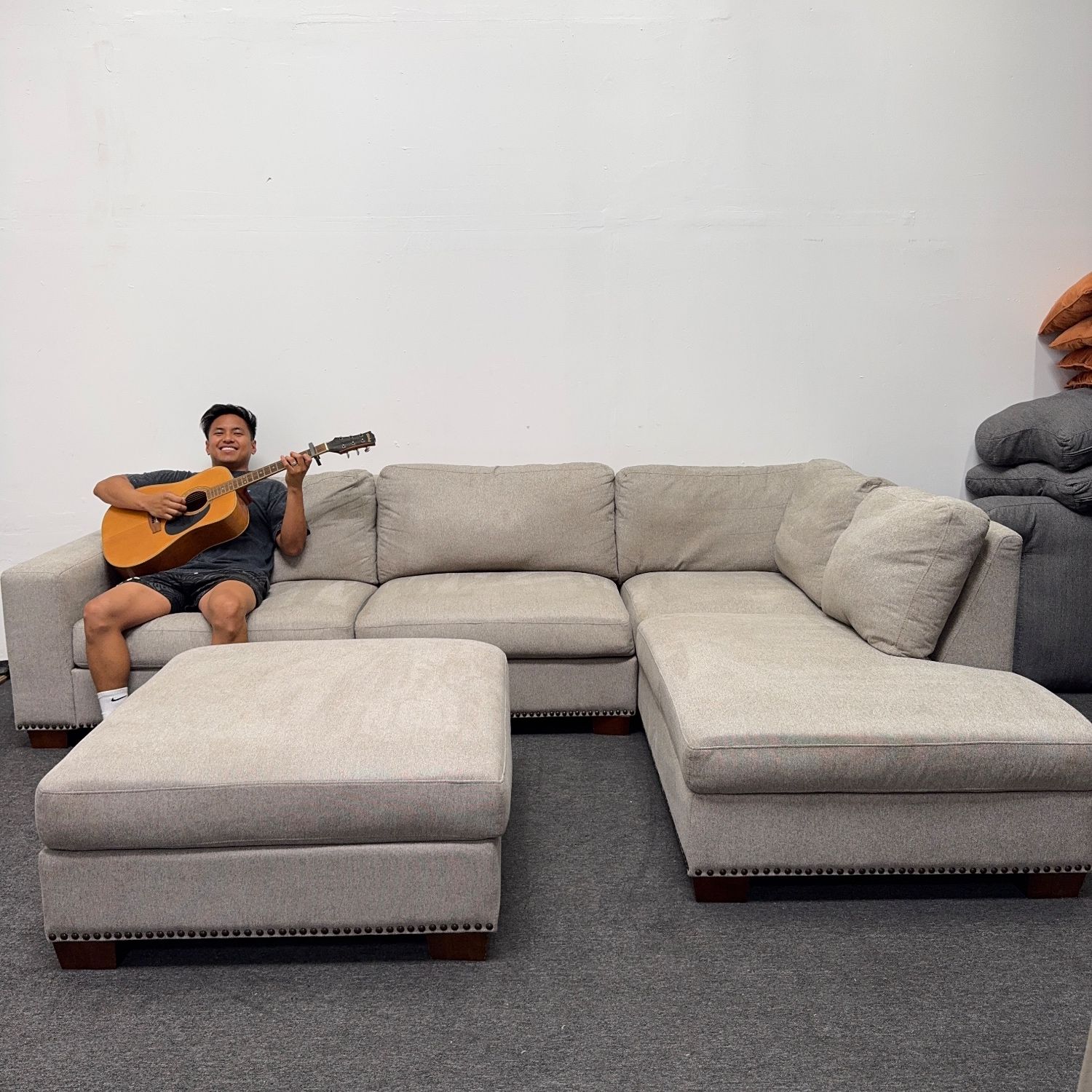 Costco Thomasville Sectional Couch in Light Gray with Ottoman - Can Deliver