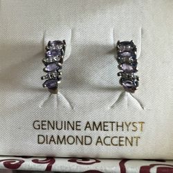 Genuine amethyst and diamond 18 K Gold Over sterling silver Earrings