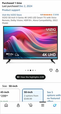 VIZIO 50-Inch V-Series 4K UHD LED Smart TV with Voice Remote, Dolby Vision, HDR10+, Alexa Compatibility, 2022 Model