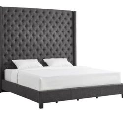 Brand New Tufted King Size Platform Bed - Dark Gray