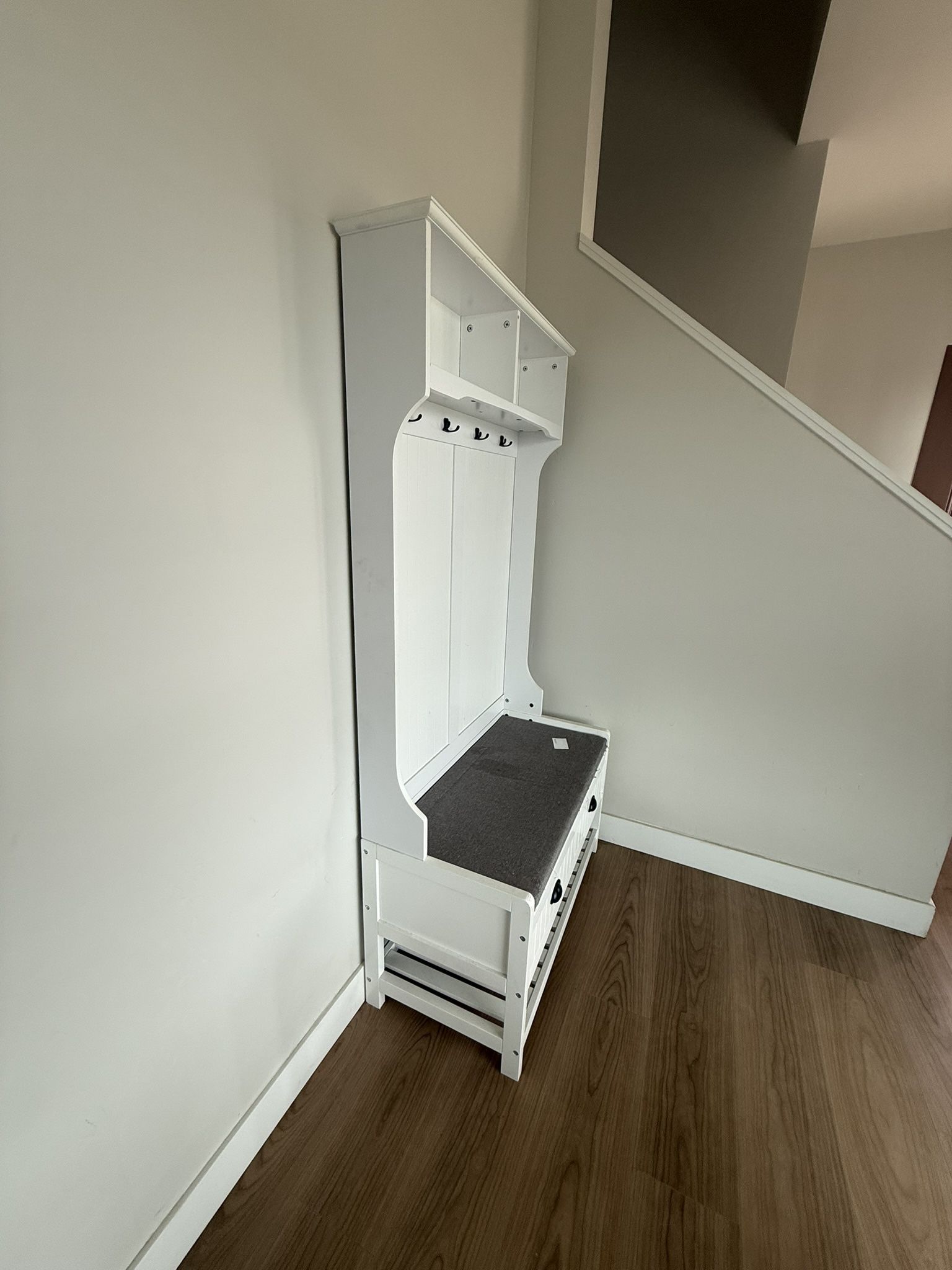 White Wood Coat Rack Storage Bench