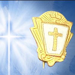 Vintage 1940s Christian Shield Cross Lapel Pin, 0.5x0.5”
