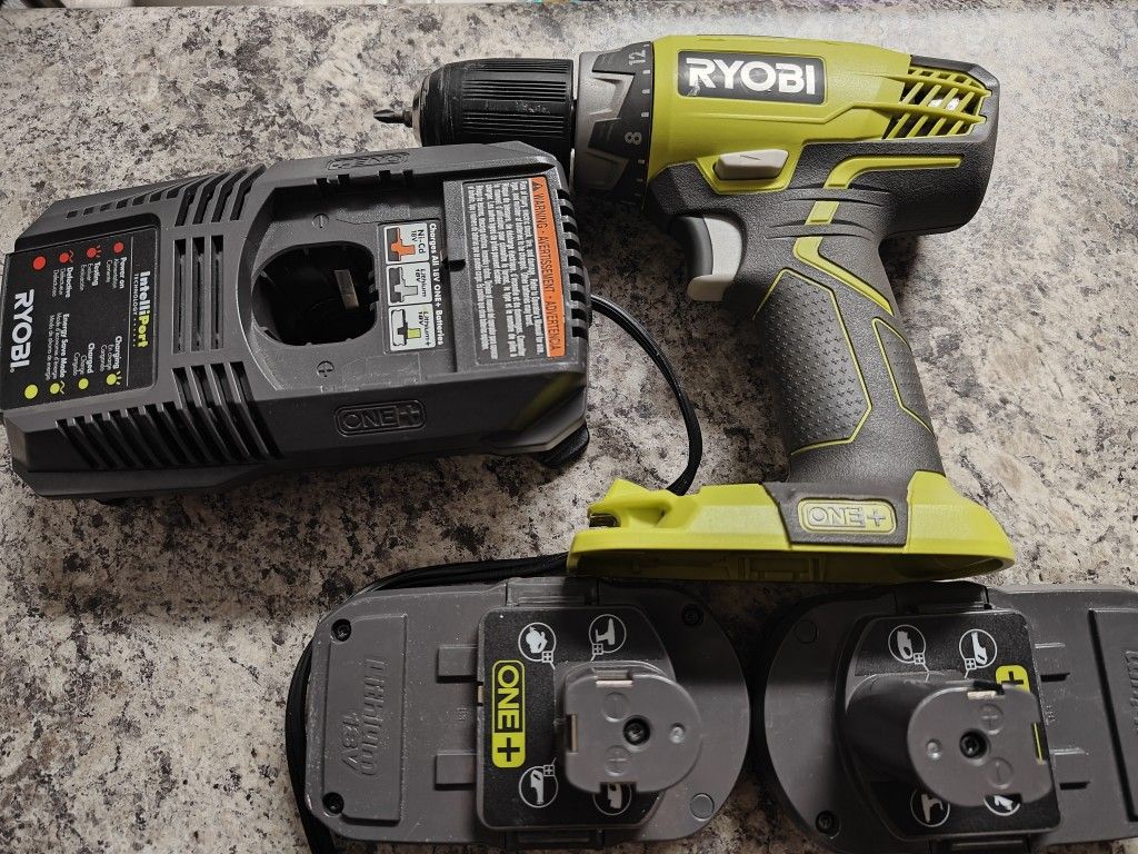 Ryobi Drill, 2 Batteries, Charger