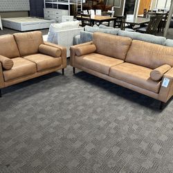 Mid Century Modern Camel Sofa Set 