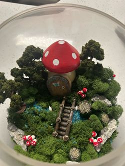 Handmade Fairy Garden Terrarium – Mushroom Cottage Decor