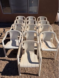 Set (13) Grosfillex White Heavy Duty Resin Outdoor Patio Chairs