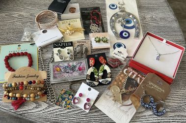 Costume jewelry lot; necklaces, earrings, bracelets. $20 for the lot