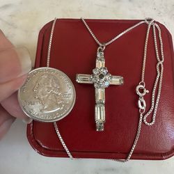 Vintage 925 Sterling Silver Cross necklace; in the center is the Lords Prayer, marked Sterling ,