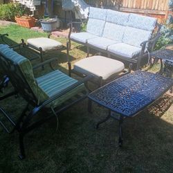 8 Piece Metal Outdoor Patio Furniture Set w Cushions Adjustable Lounge Chairs