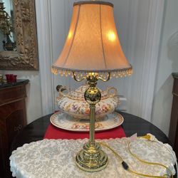 Beautiful Traditional Brass 3 Candlestick with a Fabric Empire Shade & Beaded Trim🌷