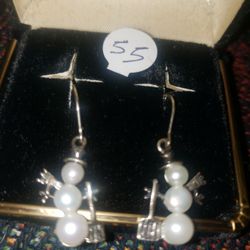 Silver 925 Pearl Snowman Earrings Christmas Culver City Area