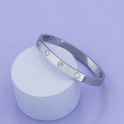 Stainless Steel Bangle Bracelet Cubic Zirconia Silver Color