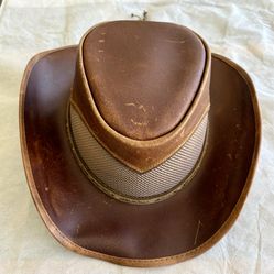 Men lether mesh cowboy hat, size L, dark brown