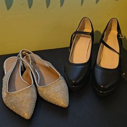 Women's Dress Shoes. Heels Are New, Flats Were Worn Once 