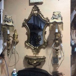 Vintage Victorian Mirror Set  6 Pieces 