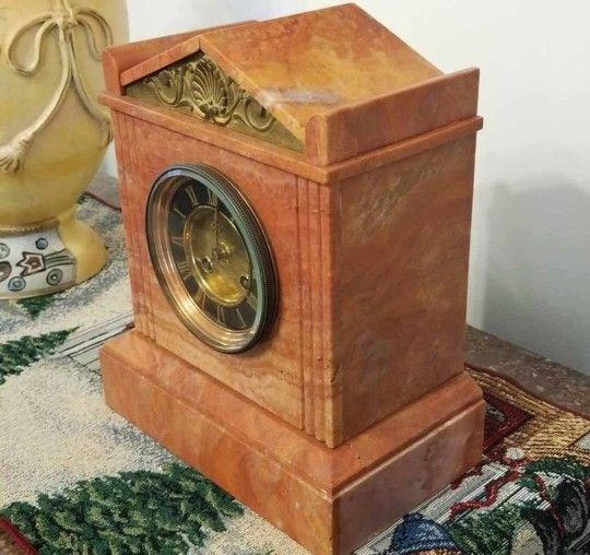 Antique Pink Marble Mantle Clock