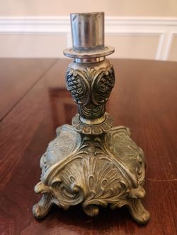 Vintage Metal Candle Holder on Bse with Beautiful Details 7"