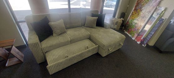 Gray Corduroy Sleeper Sectional