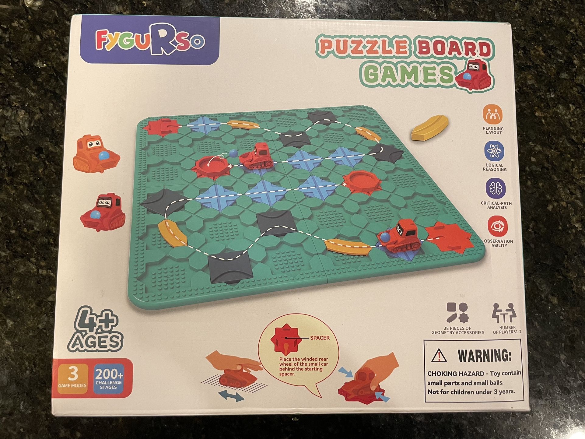 Fygurso STEM Puzzle Logical Road Builder Board Game with Pullback Dozers