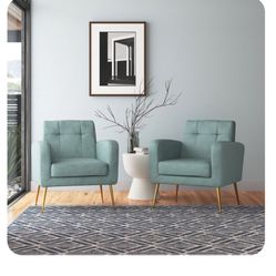 Alixon 29'' Wide Tufted Armchair (Set of 2) - Teal