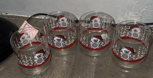 Christmas Teddy Bear Rocks Glasses Set of 4