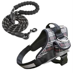  No Pull Dog Harness With Pocket, Pet, Adjustable and Black Leash Set Size Large