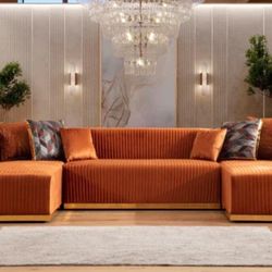 Juliana Orange Velvet Double Chaise Sectional

