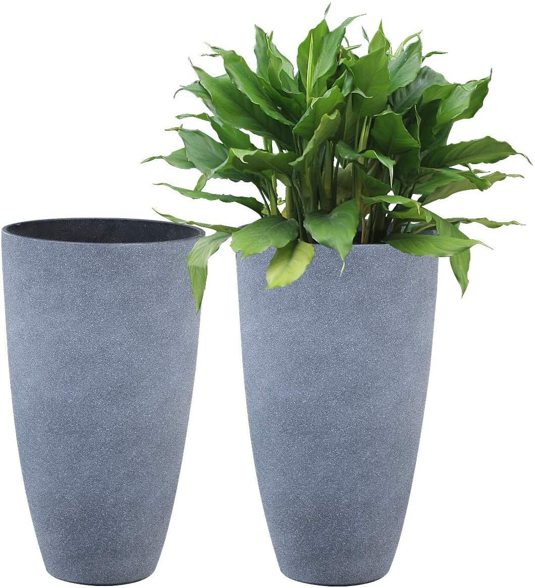 Set of 2 - Tall Planters Flower Pots, Indoor/Outdoor Patio Deck Garden Decor