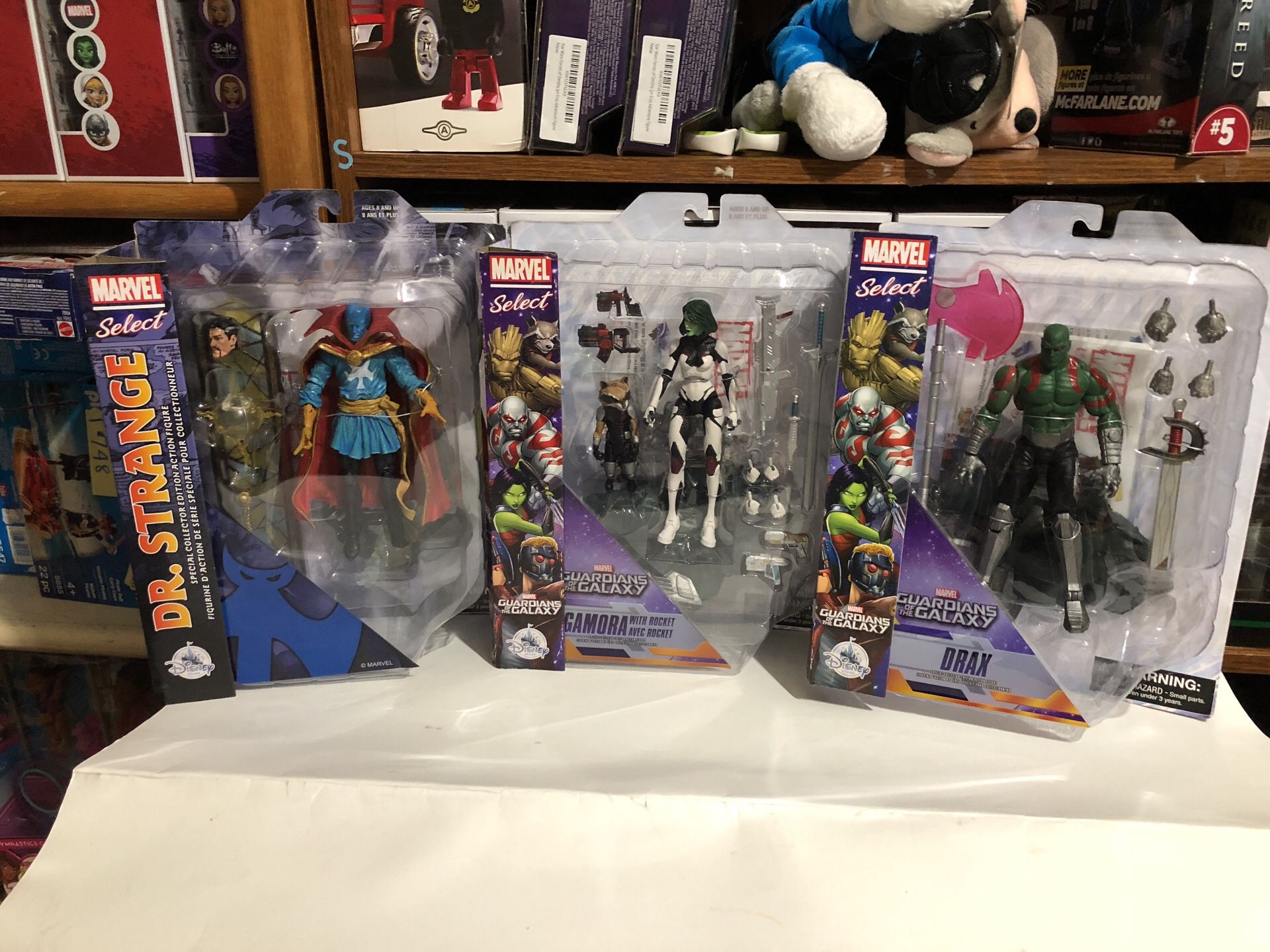 Lot of 3 Marvel Select action figures - Dr. Strange, Gamora and Drax