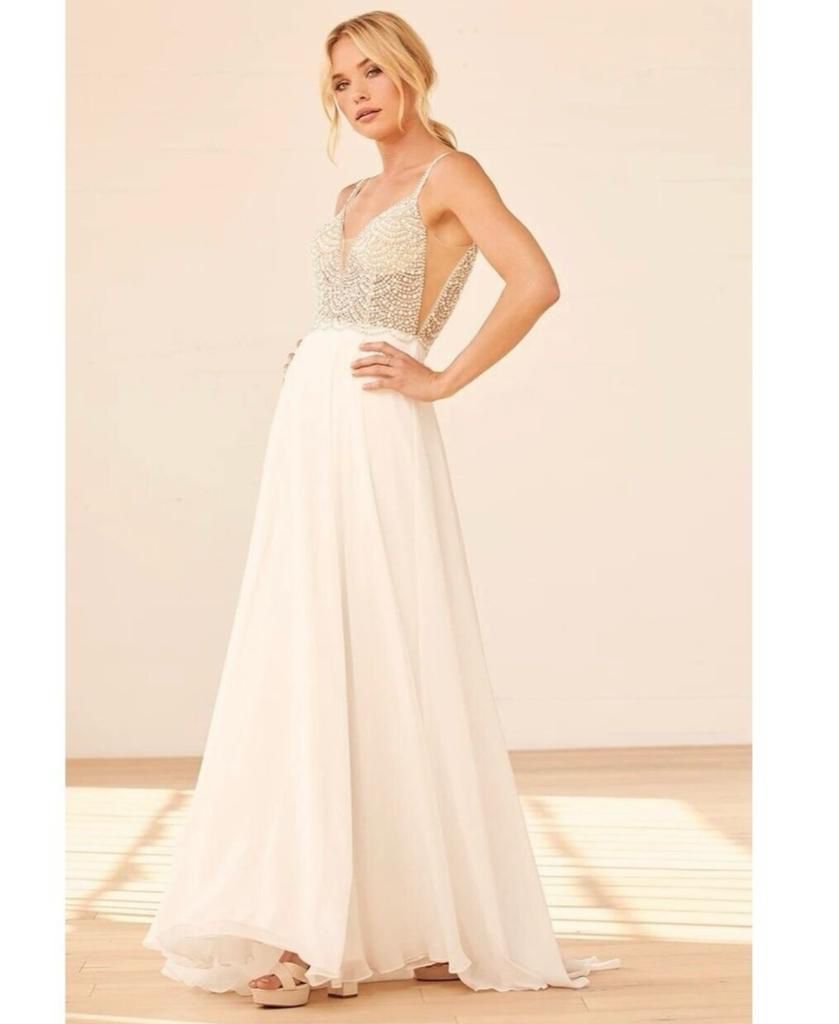 Wedding Dress - lulus luxe true love white beaded rhinestone maxi dress’s 