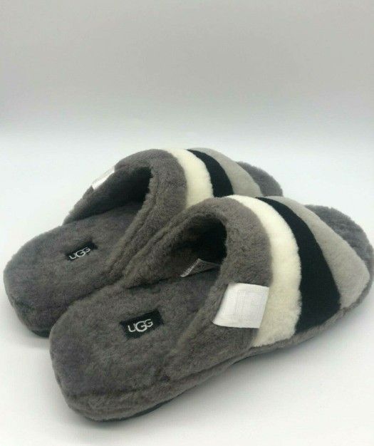 UGG Mens Fluff You Stripes Dark Grey Sandals