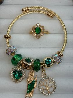 Gold-Tone Charm Bracelet and Ring Set