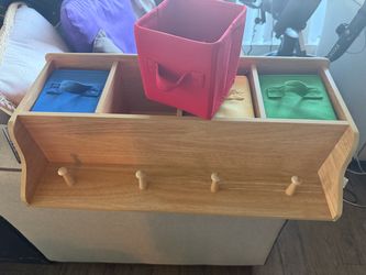 Wooden Wall Shelf with 4 Cubical Square and hanging knobs