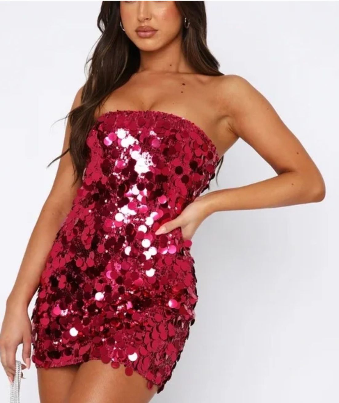 white fox sequins mini dress Si en